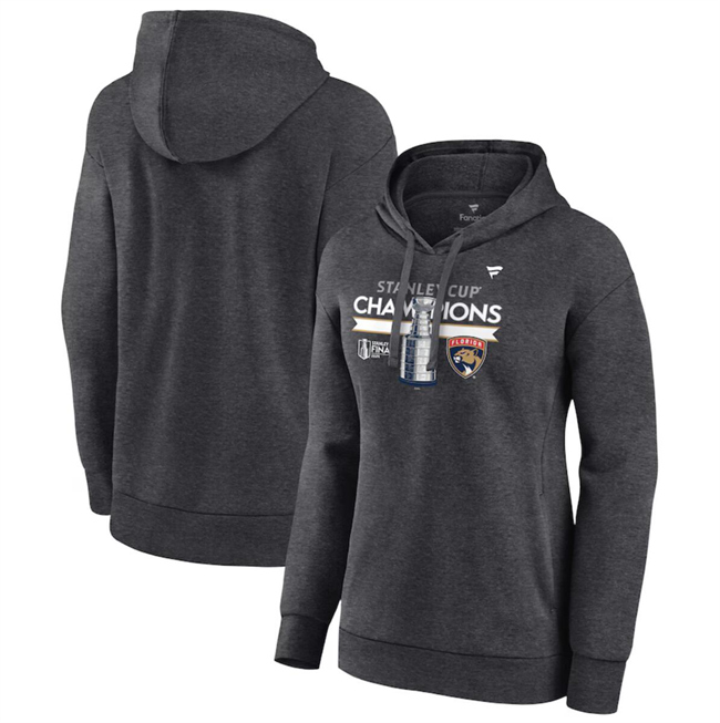 Women's Charcoal Florida Panthers Heather 2024 Stanley Cup Champions Locker Room Fleece Pullover Hoodie